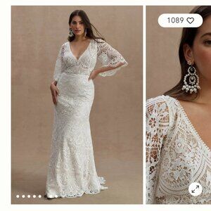 Orig.$2,000+; Rish Haleh Flutter Sleeve Lace Flare Wedding Dress Gown